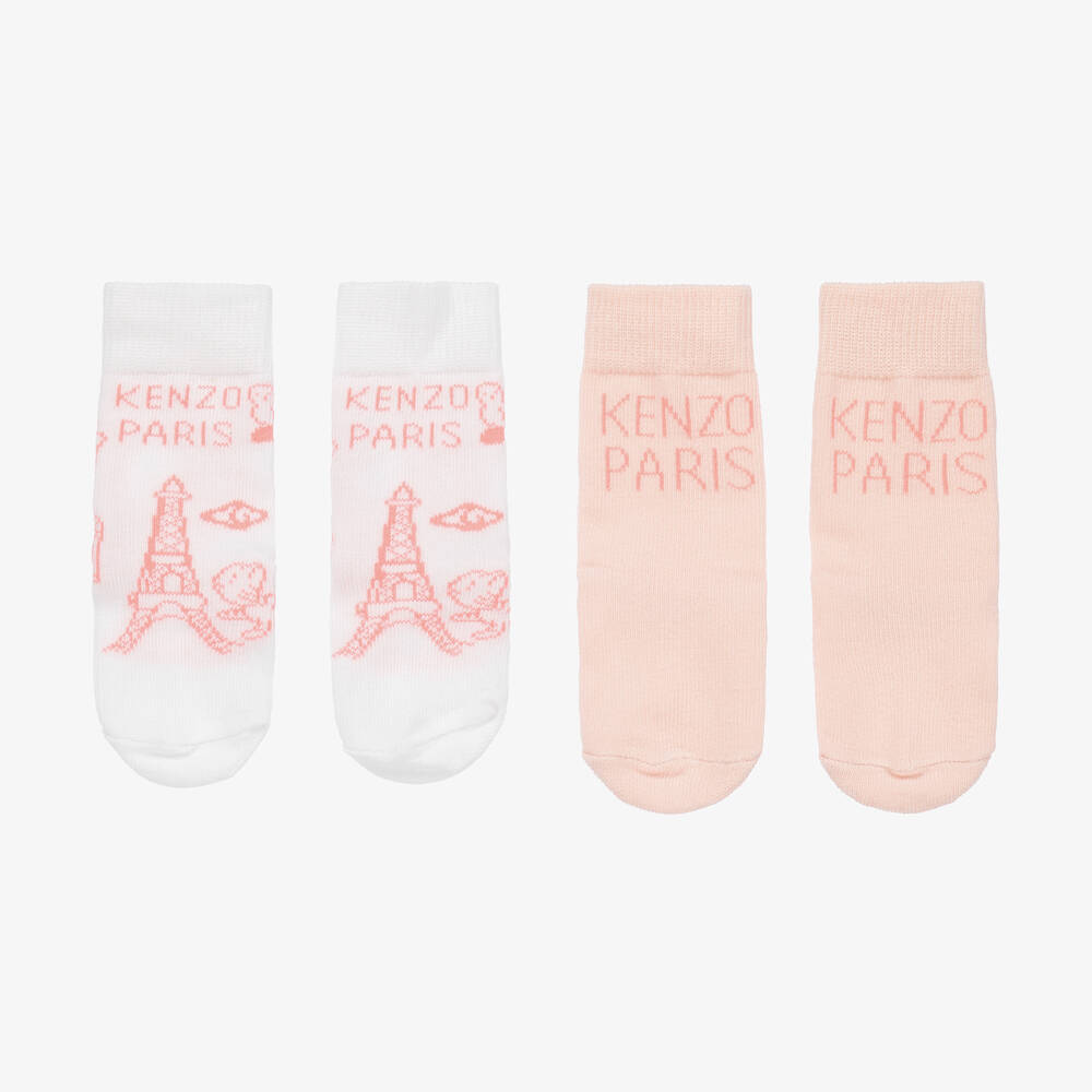 كينزو كيدز-جوارب مزيج قطن محبوك لون زهري (عدد 2) | Childrensalon Outlet