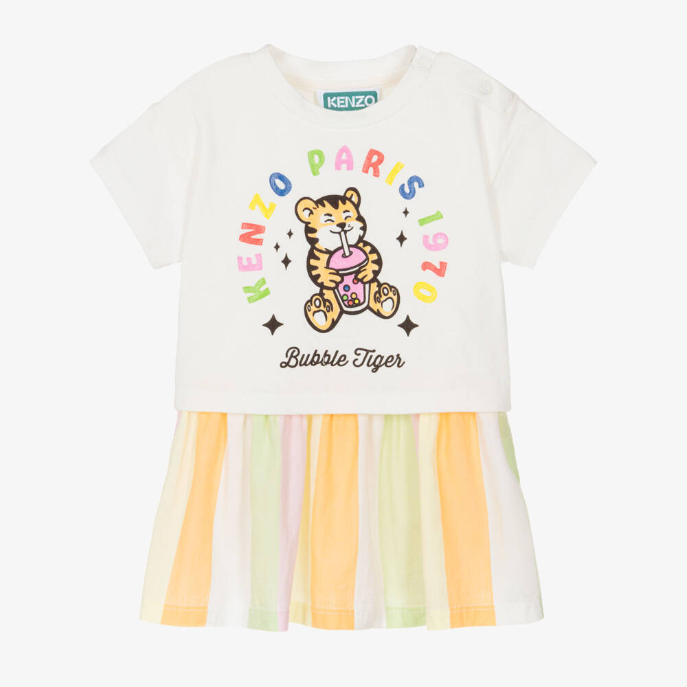KENZO KIDS-Pink Multi Stripe Dress | Childrensalon Outlet