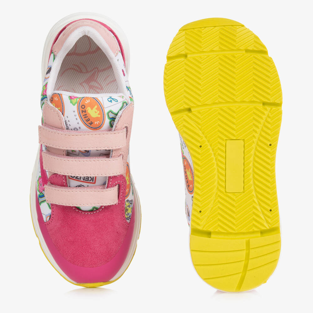 كينزو كيدز-ترينرز بشريط لاصق جلد وشامواه لون زهري للبنات | Childrensalon Outlet