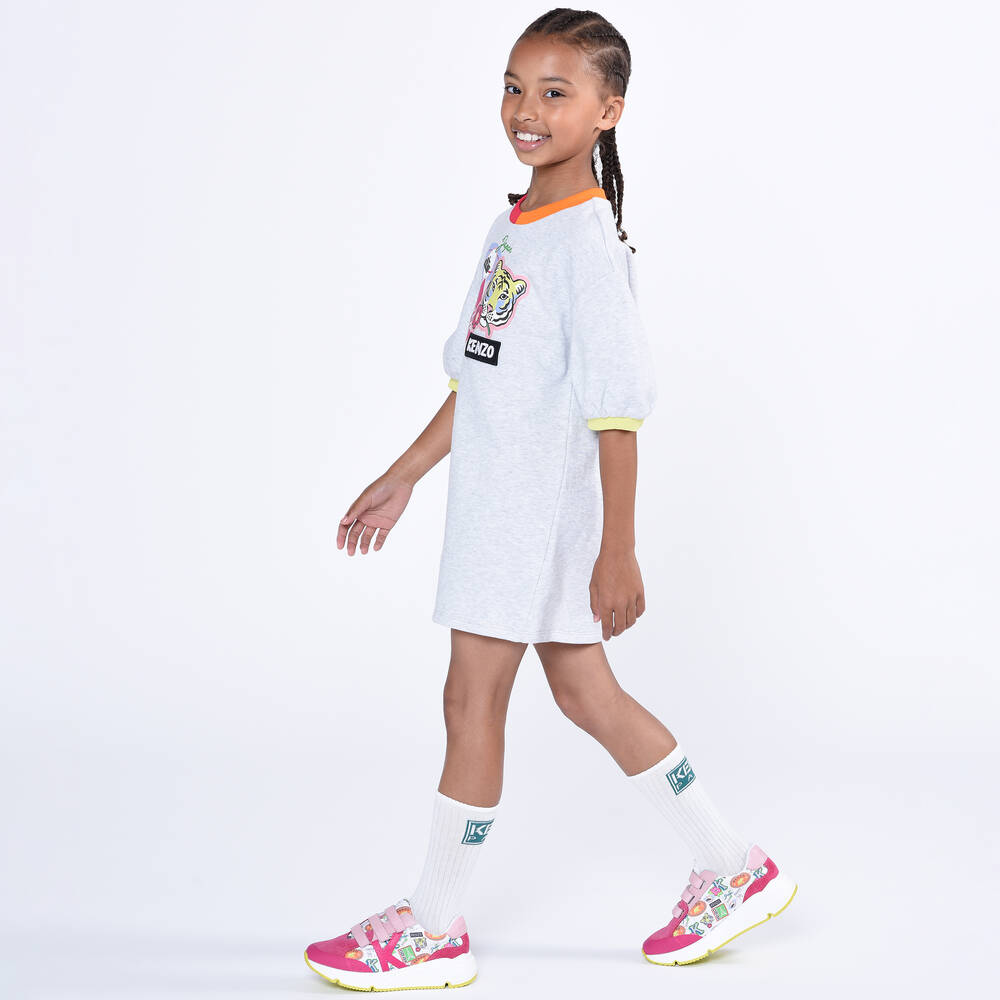 كينزو كيدز-ترينرز بشريط لاصق جلد وشامواه لون زهري للبنات | Childrensalon Outlet