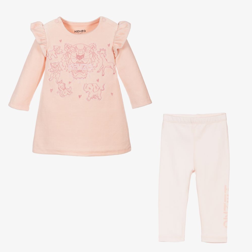 كينزو كيدز-طقم ليغنغز قطن قطيفة لون زهري للمولودات | Childrensalon Outlet