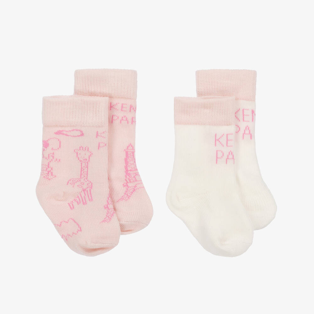 KENZO KIDS - Розовые и белые носки из хлопка (2пары) | Childrensalon
