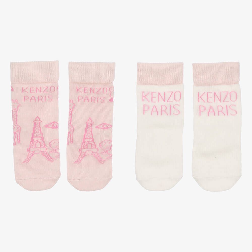 KENZO KIDS-Розовые и белые носки из хлопка (2пары) | Childrensalon Outlet