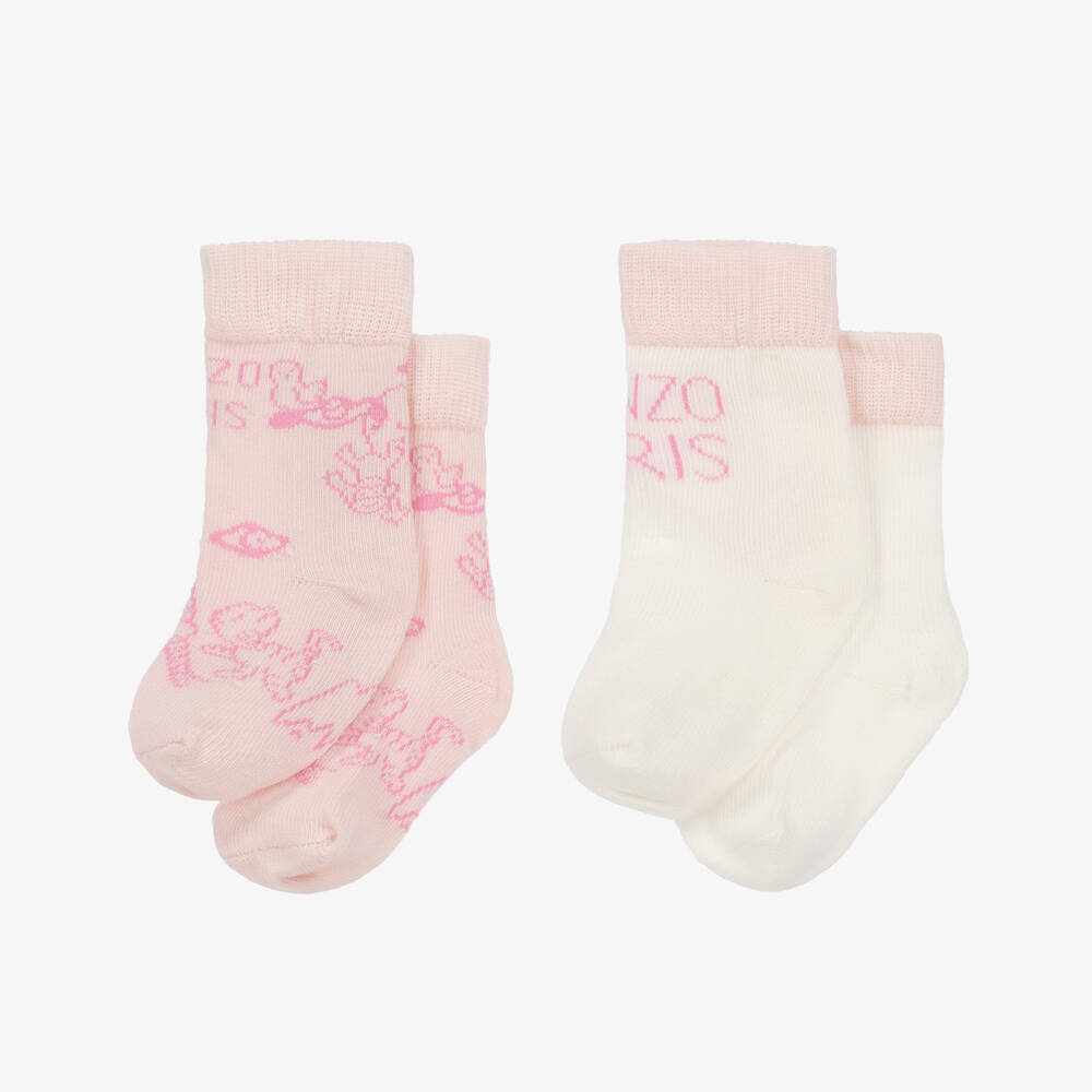 KENZO KIDS-Розовые и белые носки из хлопка (2пары) | Childrensalon Outlet