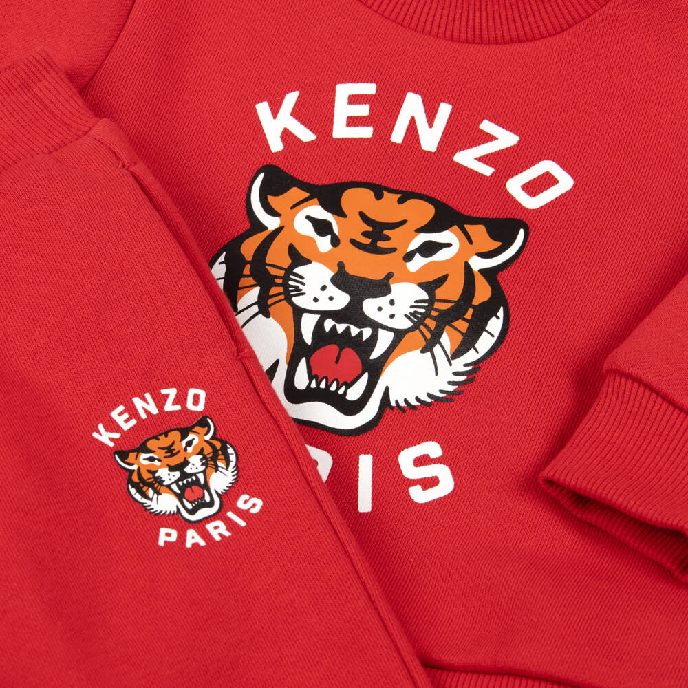 KENZO KIDS-Red Cotton Jersey Lucky Tiger Tracksuit | Childrensalon Outlet