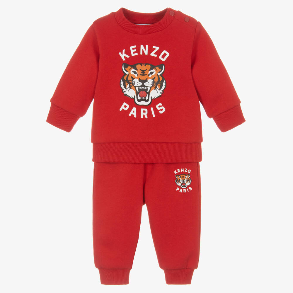 KENZO KIDS-Red Cotton Jersey Lucky Tiger Tracksuit | Childrensalon Outlet