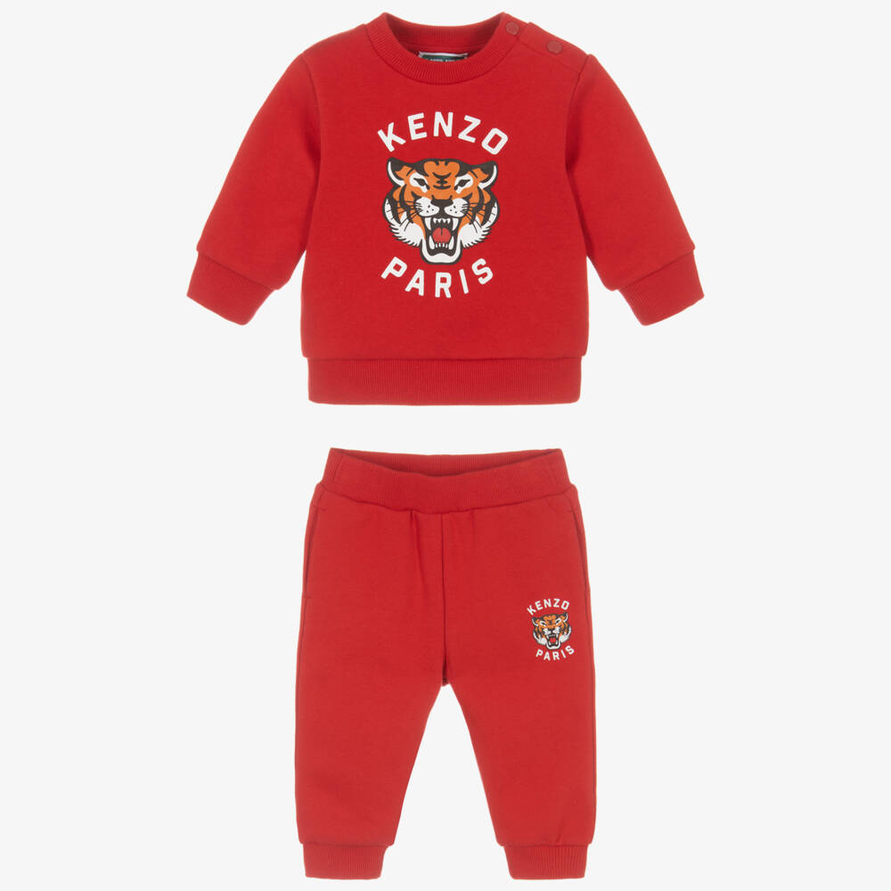 KENZO KIDS-Red Cotton Jersey Lucky Tiger Tracksuit | Childrensalon Outlet