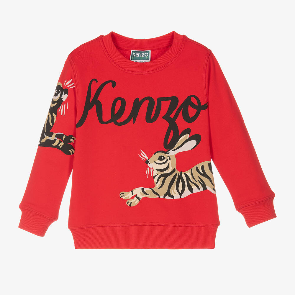 KENZO KIDS - سويتشيرت قطن لون أحمر | Childrensalon