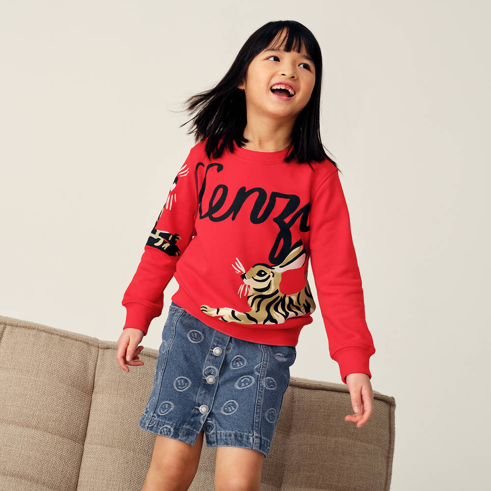 KENZO KIDS-Красный хлопковый свитшот с кроликами | Childrensalon Outlet