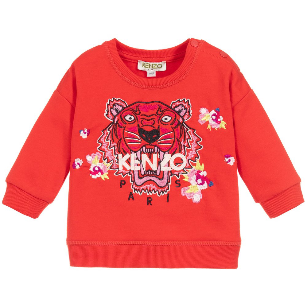 KENZO KIDS - سويتشيرت قطن لون أحمر للمولدات  | Childrensalon