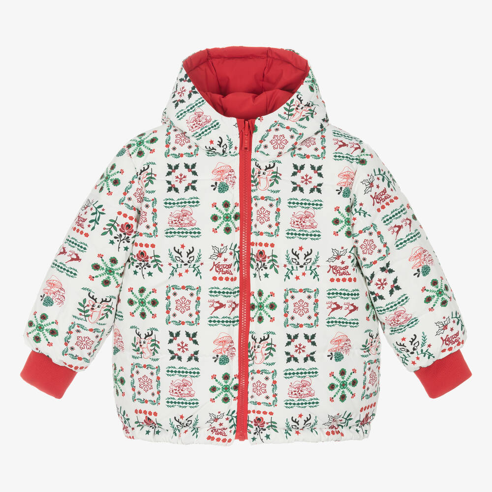 KENZO KIDS - Red Festive Reversible Puffer Jacket | Childrensalon