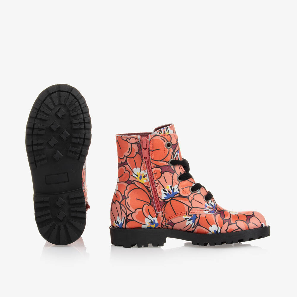 KENZO KIDS-Red & Pink Floral Leather Boots | Childrensalon Outlet