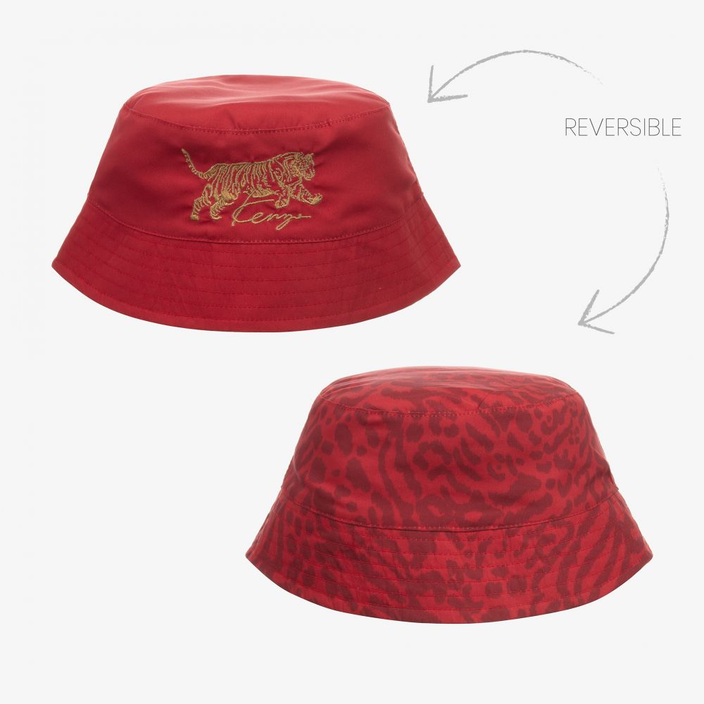 KENZO KIDS Red Reversible Bucket Hat Childrensalon Outlet