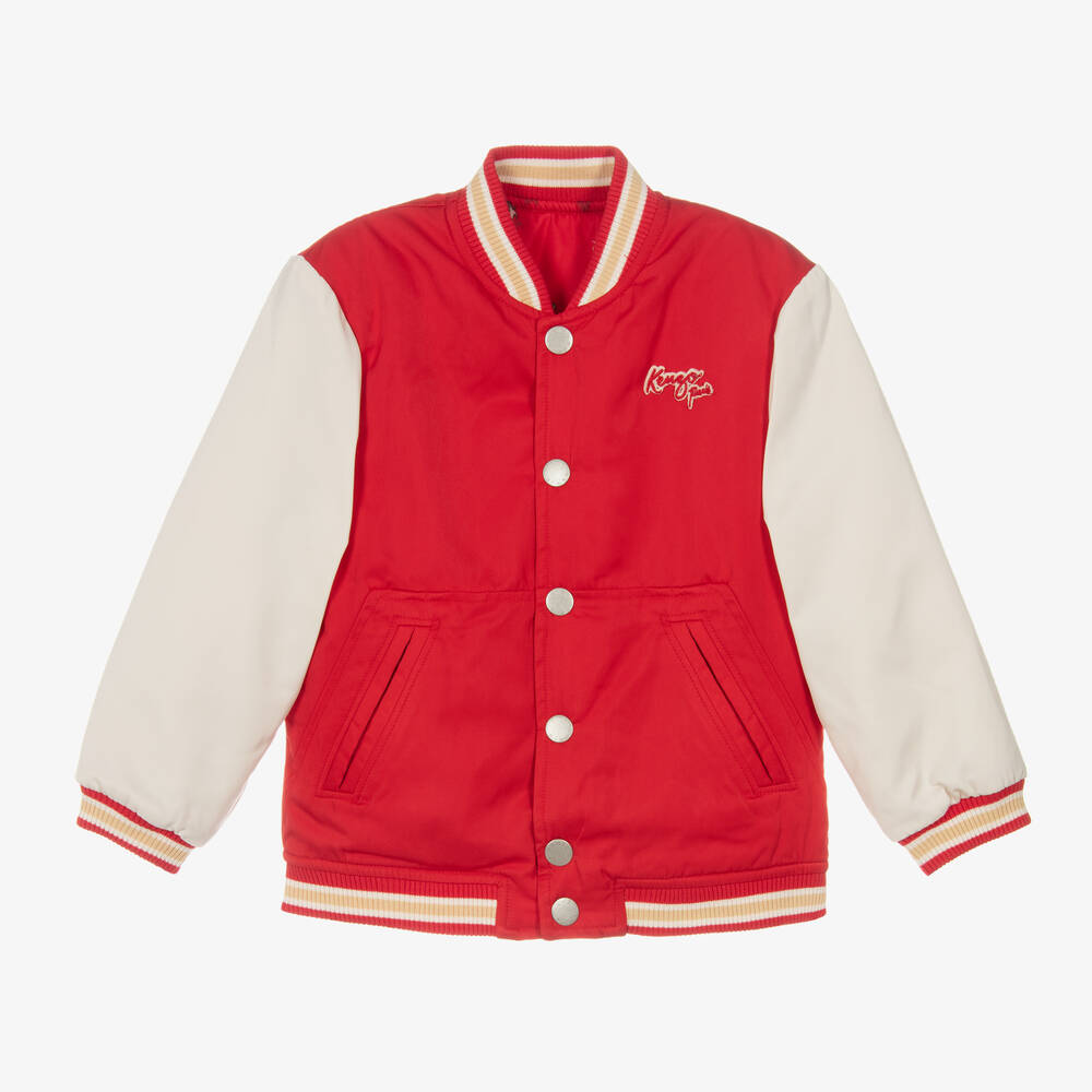 KENZO KIDS-جاكيت بوجهين ساتان تويل لون أحمر | Childrensalon Outlet