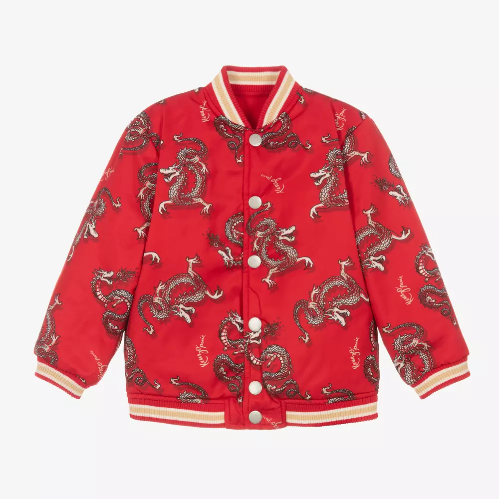 KENZO KIDS-جاكيت بوجهين ساتان تويل لون أحمر | Childrensalon Outlet