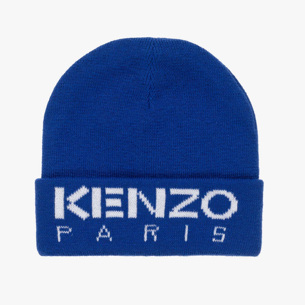 KENZO KIDS - قبعة بيني مزيج صوف محبوك لون أزرق | Childrensalon