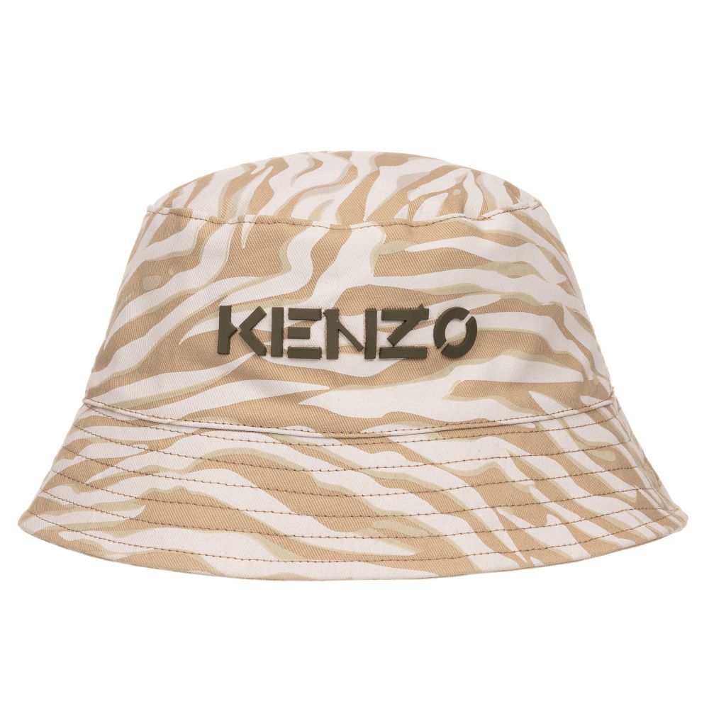 KENZO KIDS - قبعة تينز ولادي قطن لون بيج وأبيض | Childrensalon