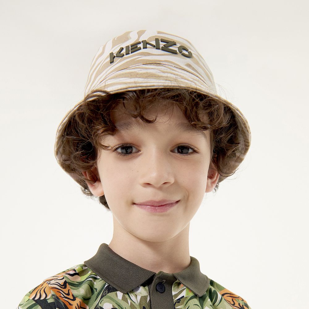 KENZO KIDS Teen Beige Bucket Hat Childrensalon Outlet