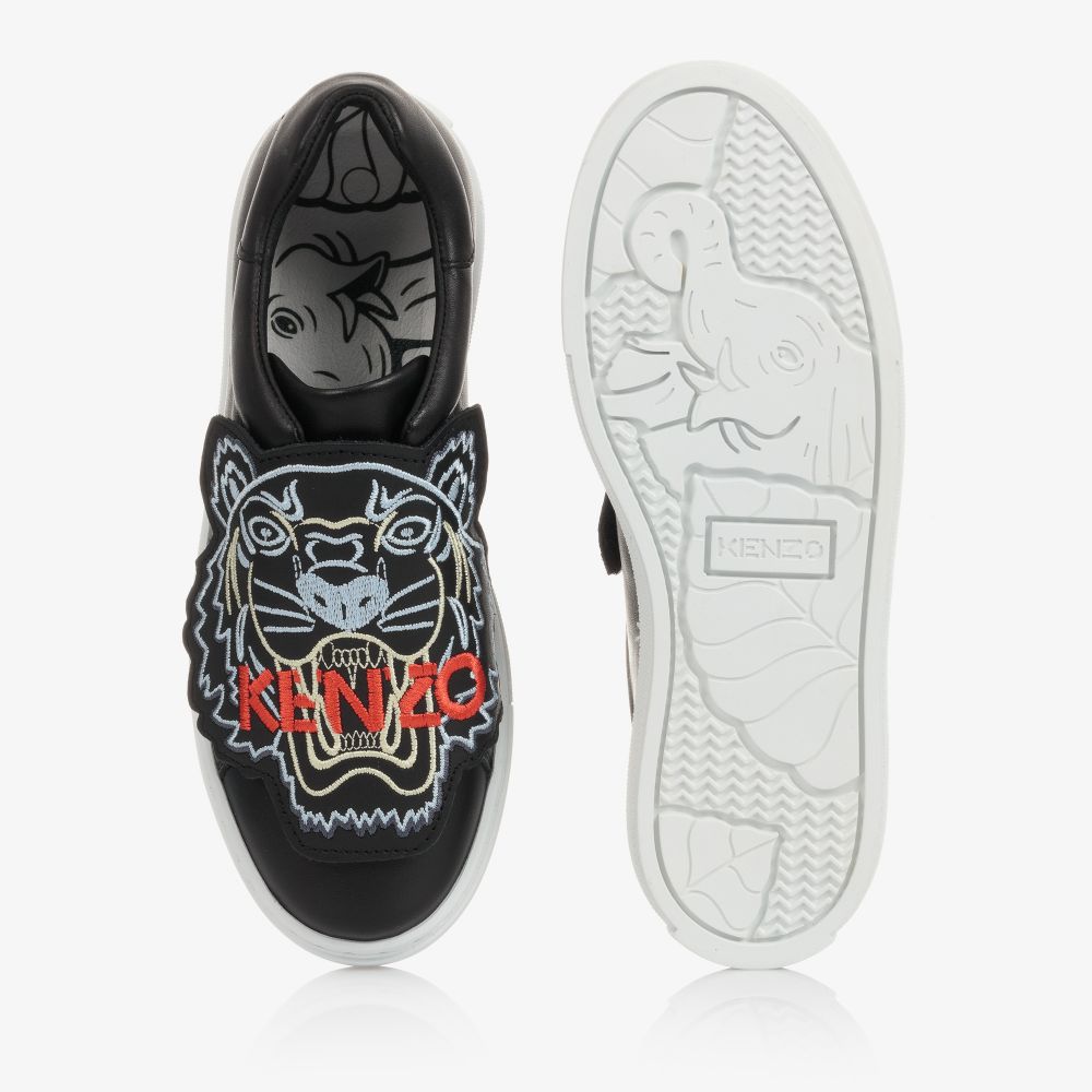KENZO KIDS Teen Black Leather Trainers Childrensalon Outlet