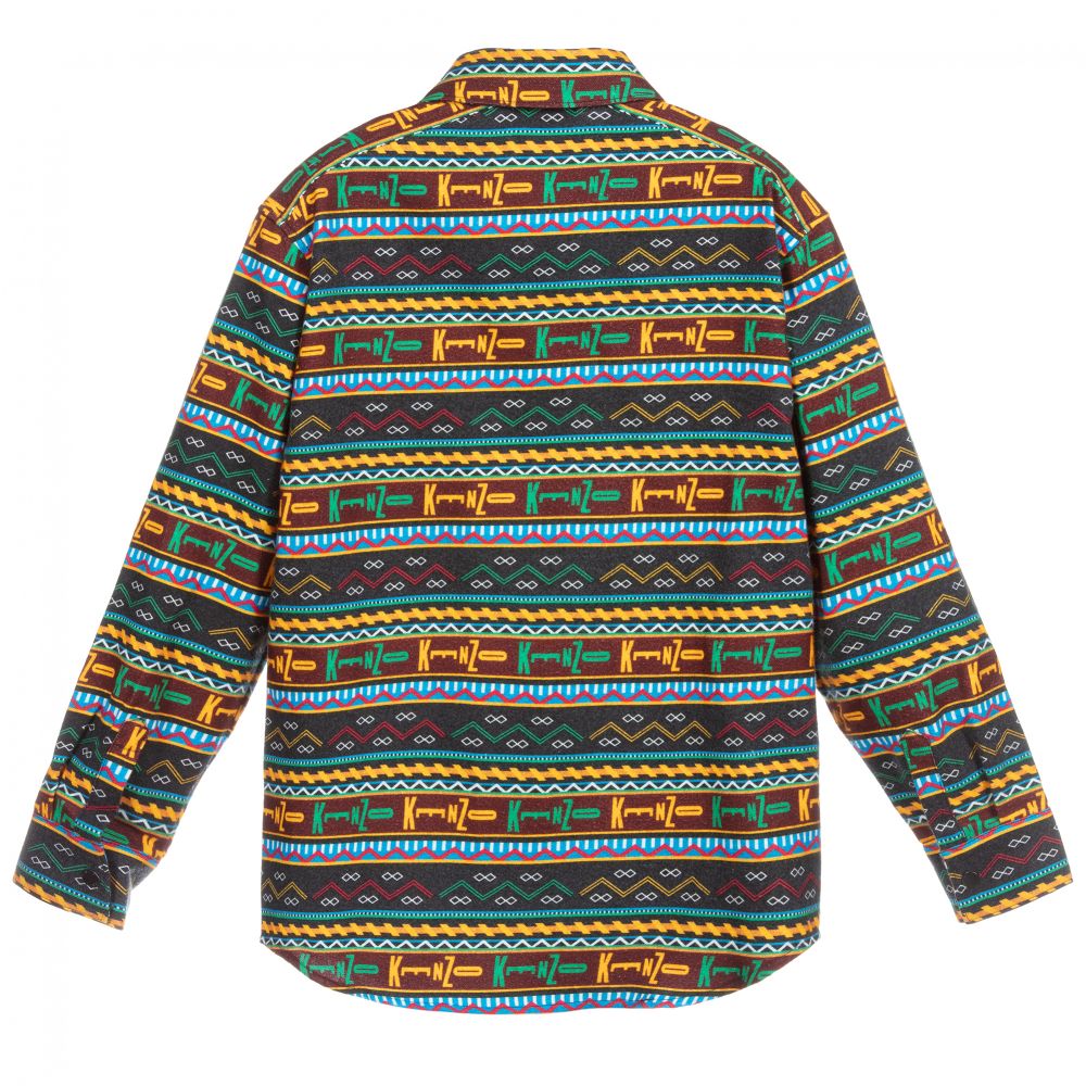 KENZO KIDS-قميص قطن لون أسود بطبعة ملونة للمراهقين | Childrensalon Outlet