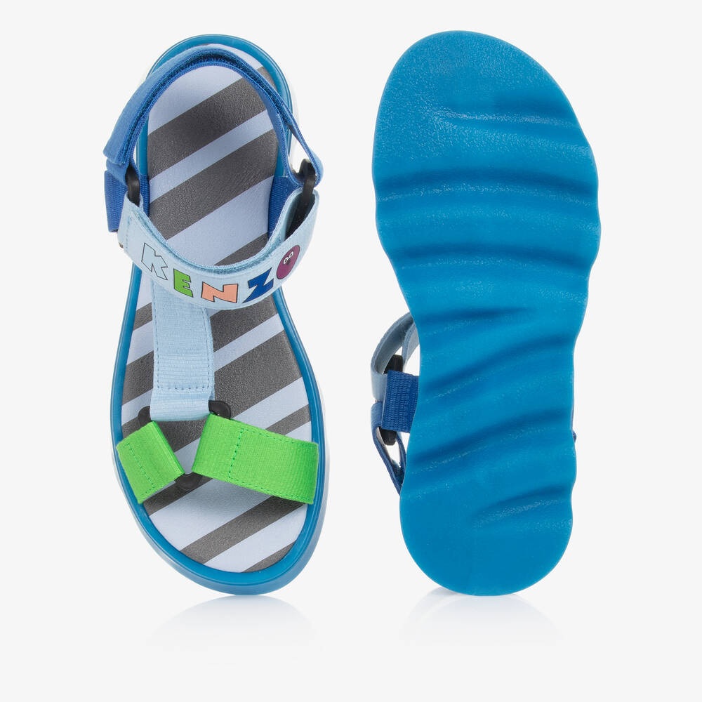 KENZO KIDS-صندل بشريط لاصق لون أزرق بألوان بلوك | Childrensalon Outlet