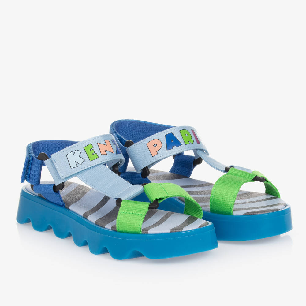 KENZO KIDS Teen Blue Colourblock Velcro Sandals Childrensalon Outlet