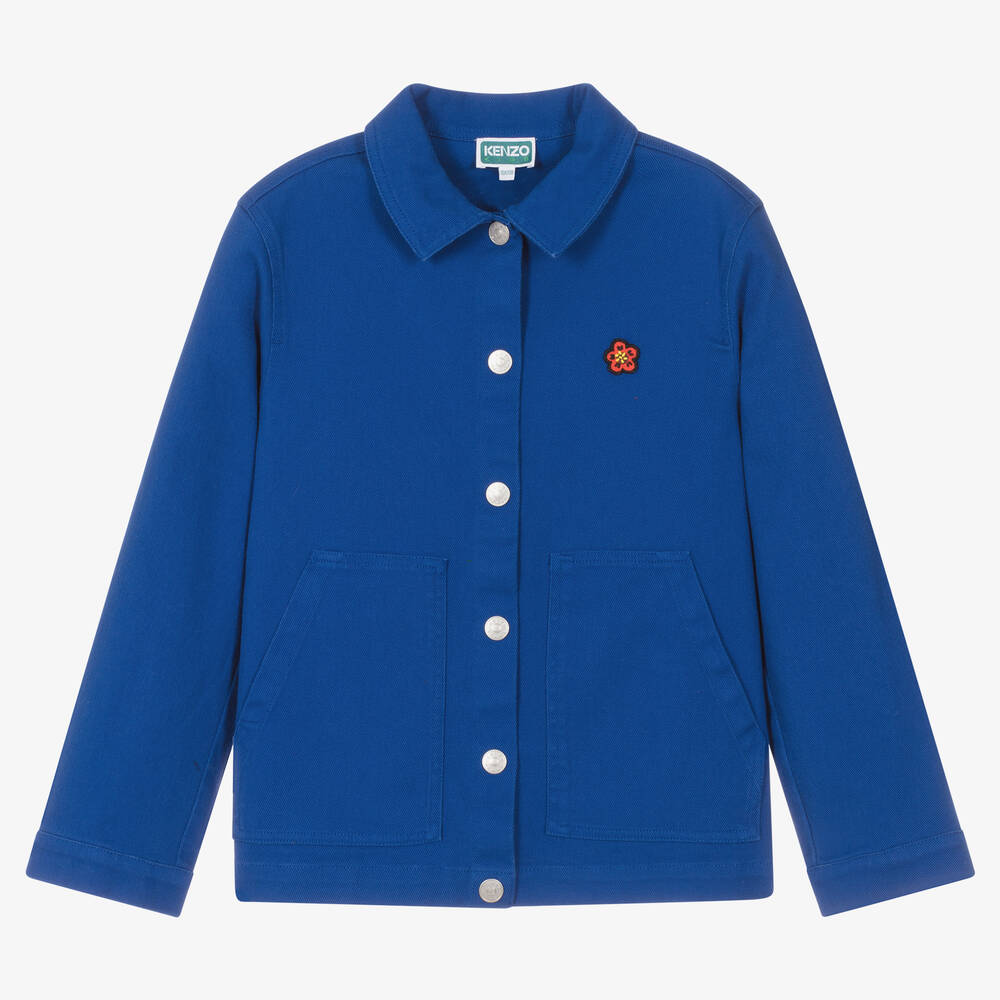 KENZO KIDS - Blaue Teen Baumwolljacke mit Blumenmuster und Logo | Childrensalon
