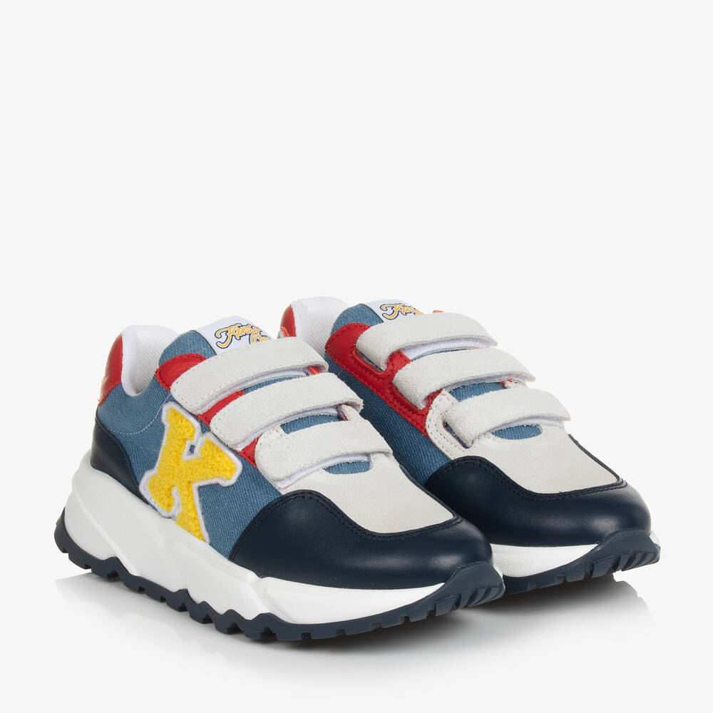 Kenzo Kids Teen Effect Velcro Sneakers unisex Kids 34 Blue Denim by Childrensalon