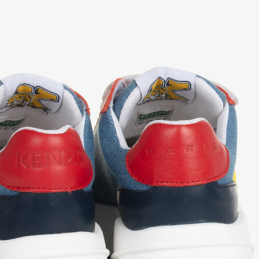 KENZO KIDS Teen Blue Denim Effect Velcro Sneakers