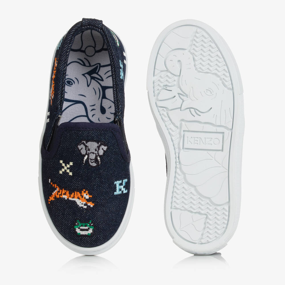 KENZO KIDS-Teen Blue Embroidered Denim Slip-On Trainers | Childrensalon Outlet
