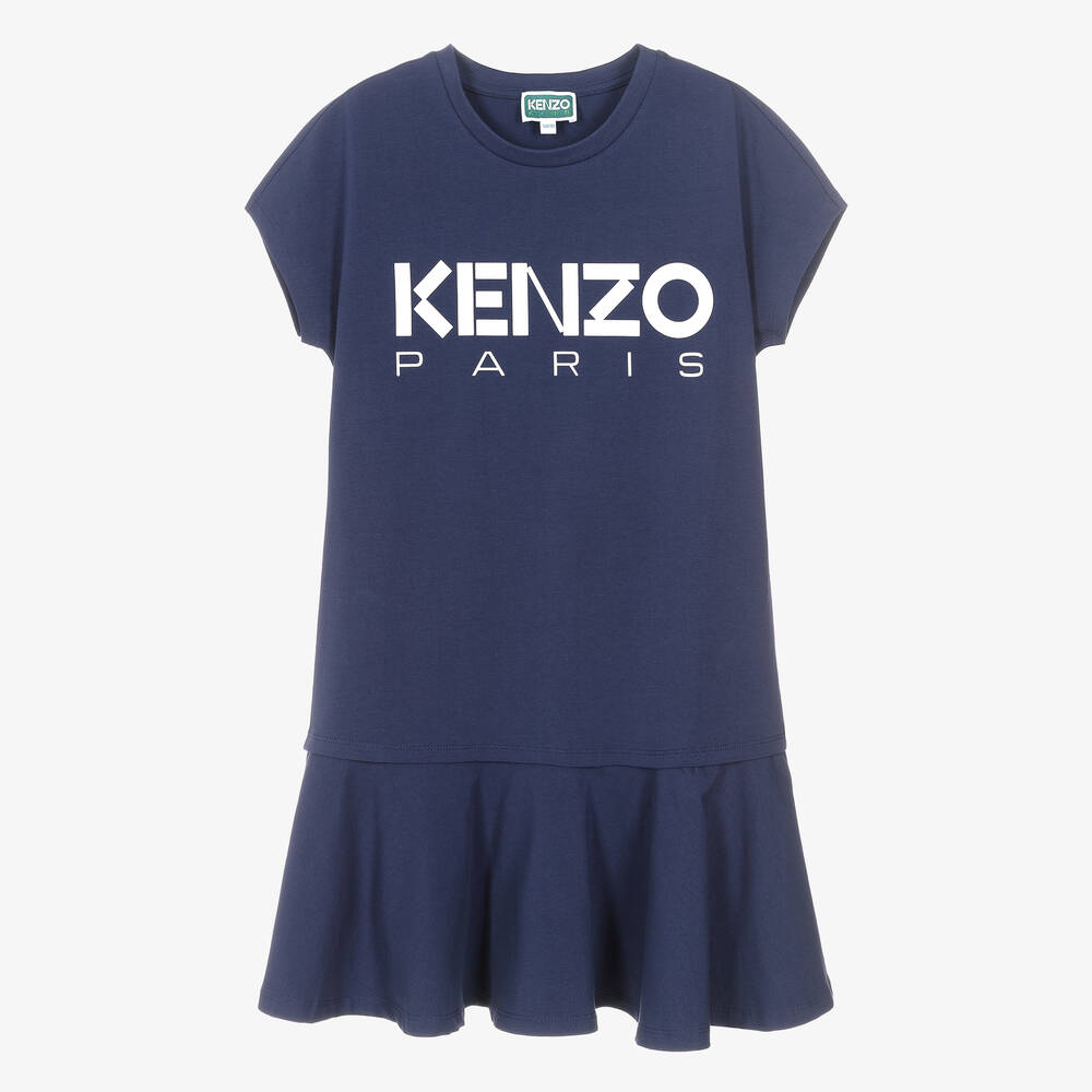 KENZO KIDS - Blaues Teen Kleid mit Rüsche | Childrensalon