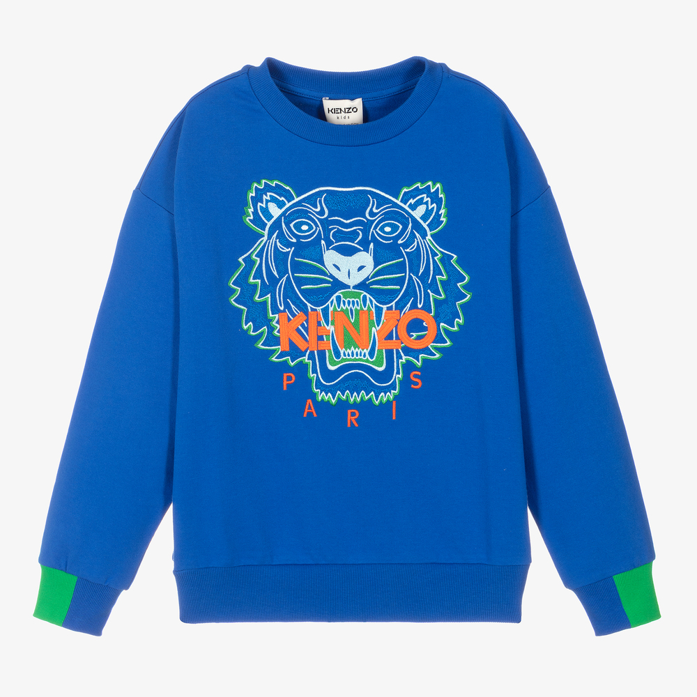 KENZO KIDS - سويتشيرت تينز ولادي قطن لون أزرق | Childrensalon