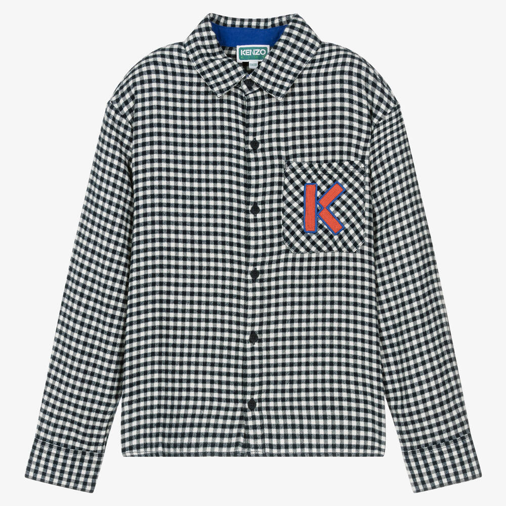 KENZO KIDS - Teen Blue Vichy Check Cotton Shirt | Childrensalon