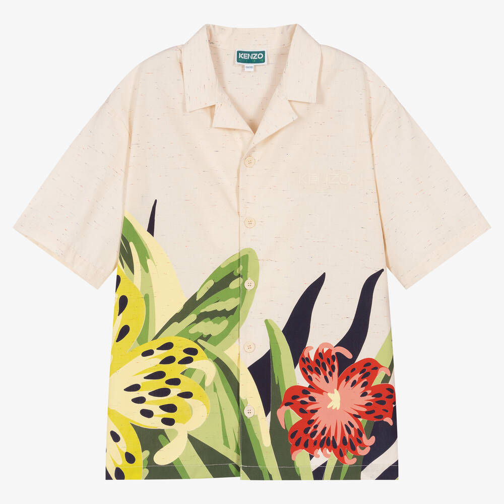 KENZO KIDS - Бежевая хлопковая рубашка макси с цветами | Childrensalon