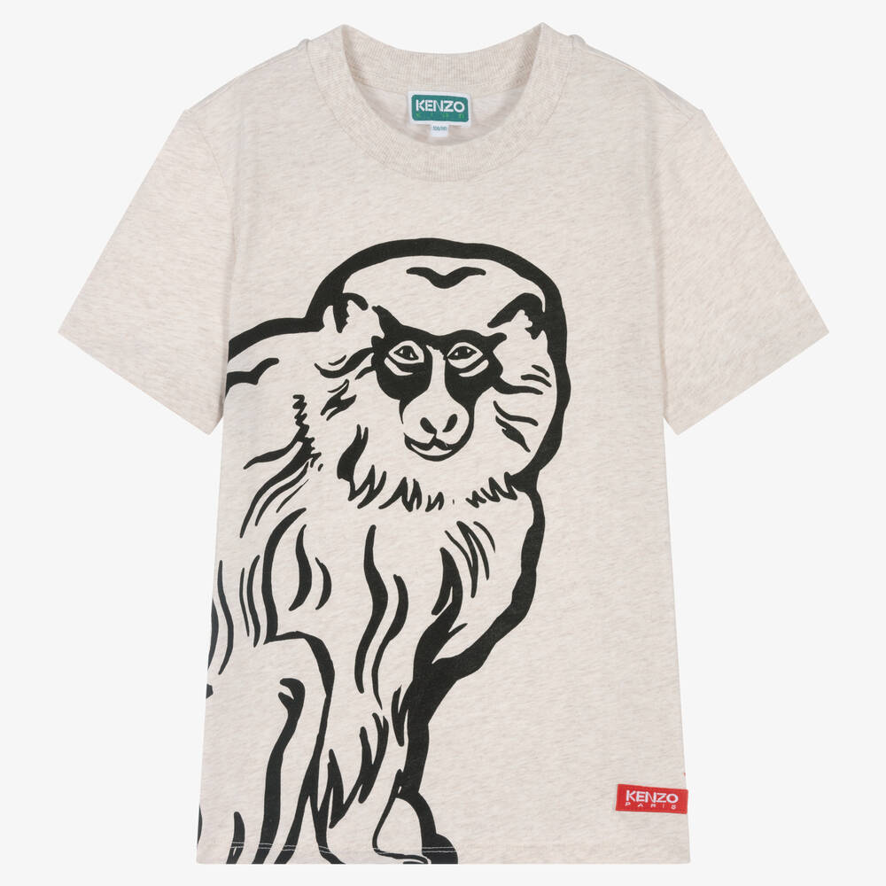 KENZO KIDS - Бежевая футболка с обезьяной | Childrensalon