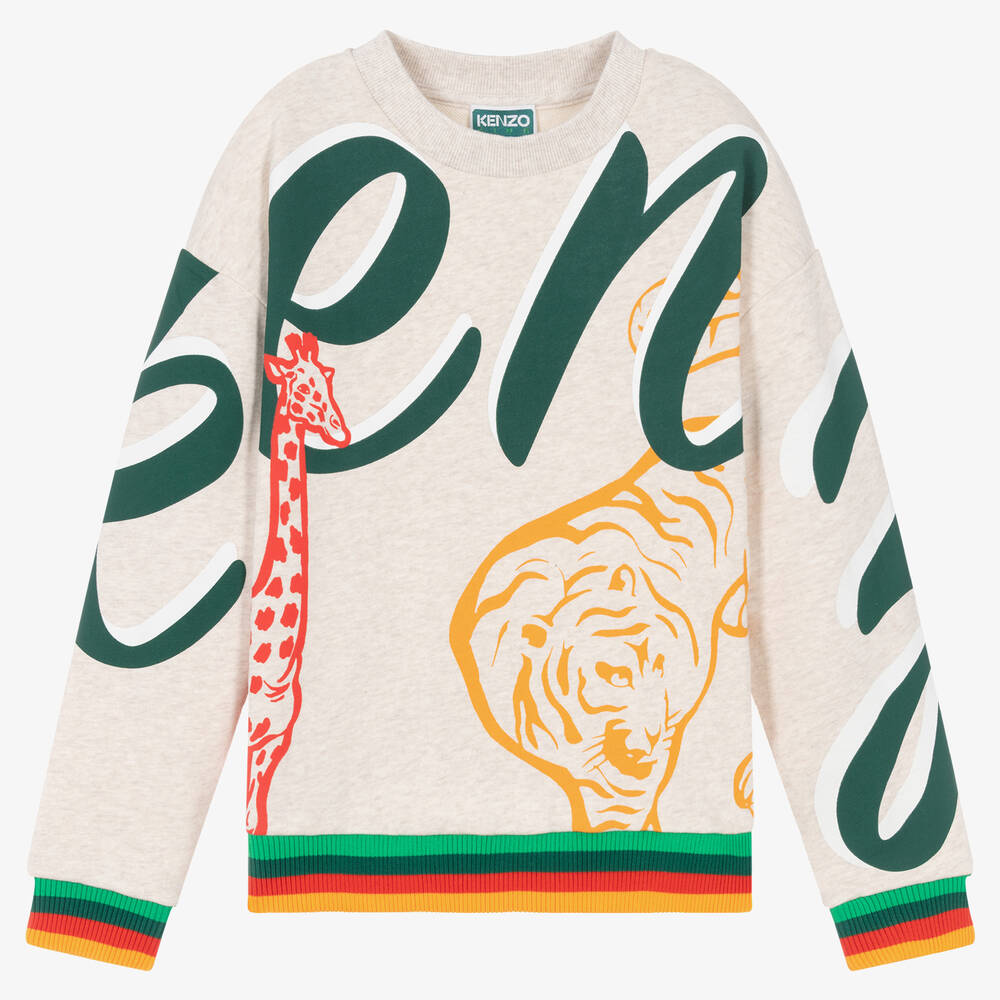 KENZO KIDS - Teen Boys Beige Multi-Iconics Cotton Sweatshirt | Childrensalon