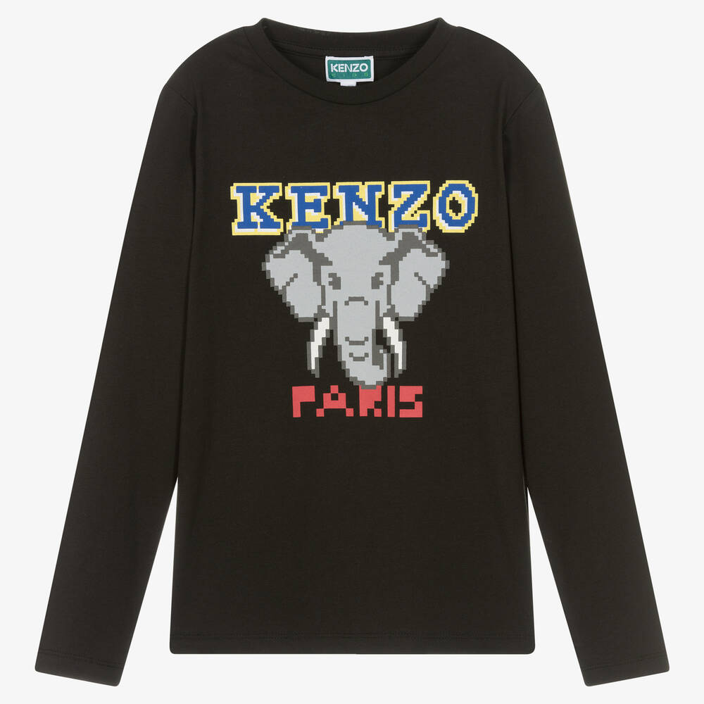 KENZO KIDS - Teen Boys Black Organic Cotton Elephant Top | Childrensalon