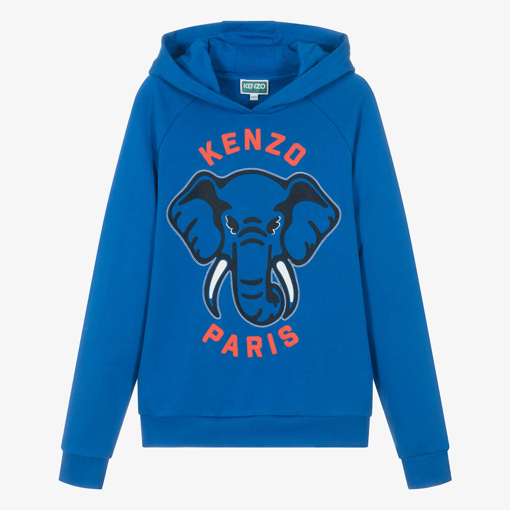 Teen Boys Blue Cotton Elephant Hoodie