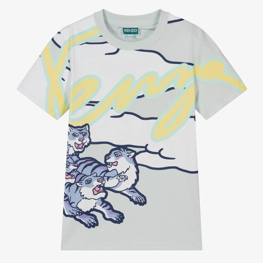 KENZO KIDS - Teen Boys Blue Cotton Jersey Logo T-Shirt | Childrensalon