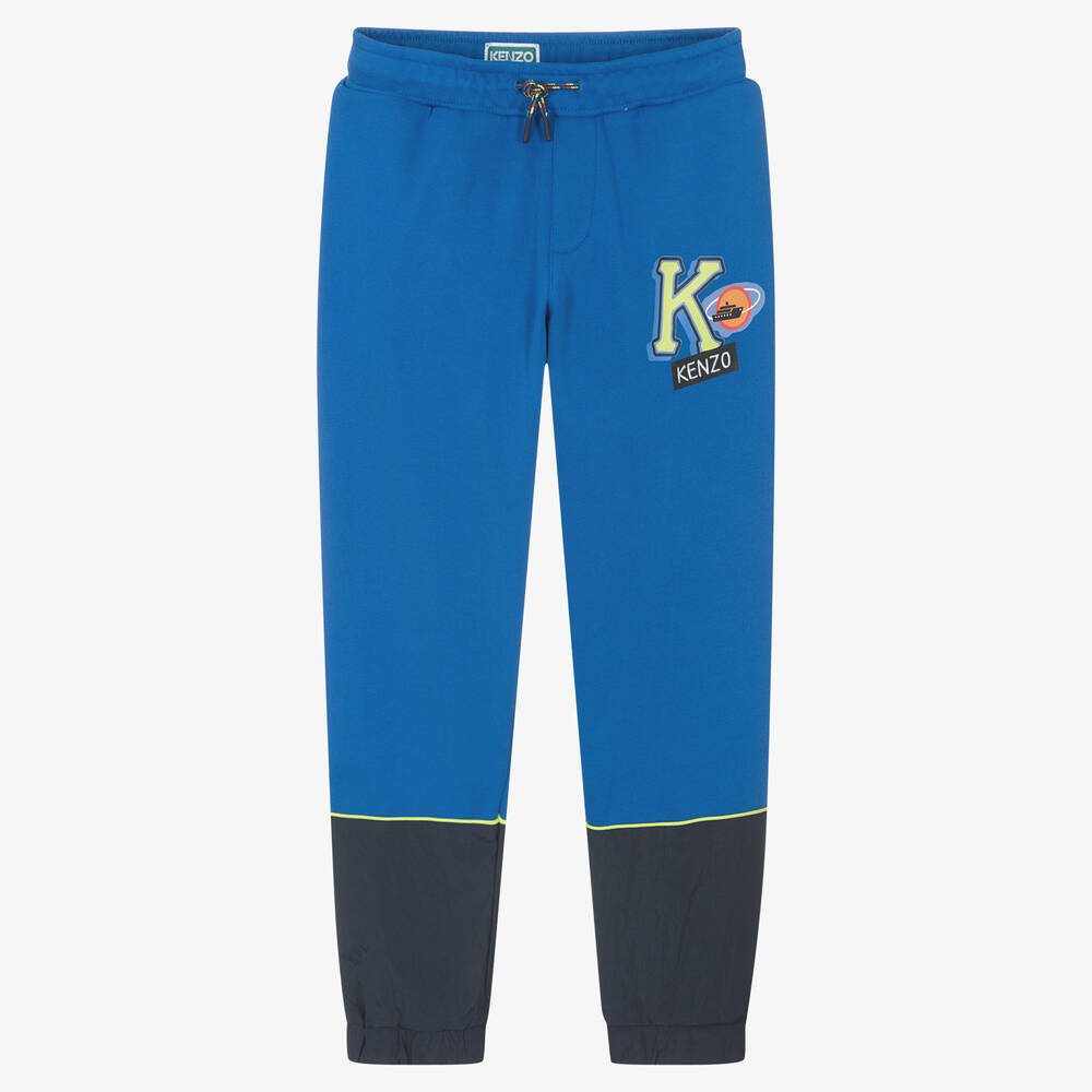 Teen Boys Blue Cotton Logo Joggers