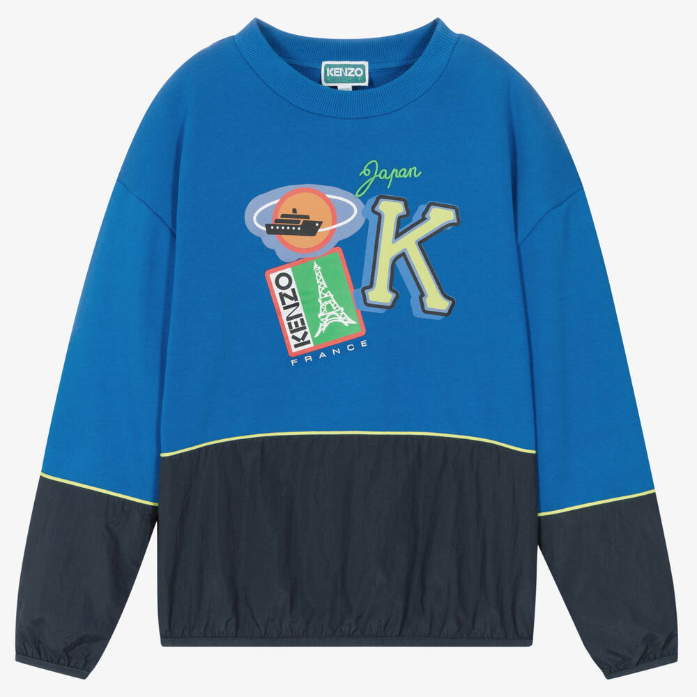 KENZO KIDS - Teen Boys Blue Cotton Logo Sweatshirt | Childrensalon
