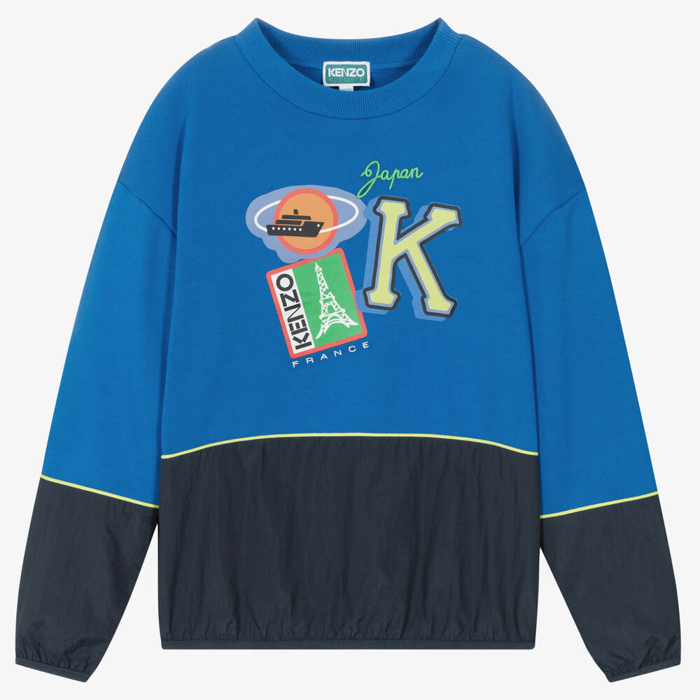 KENZO KIDS - سويتشيرت تينز ولادي قطن لون أزرق | Childrensalon