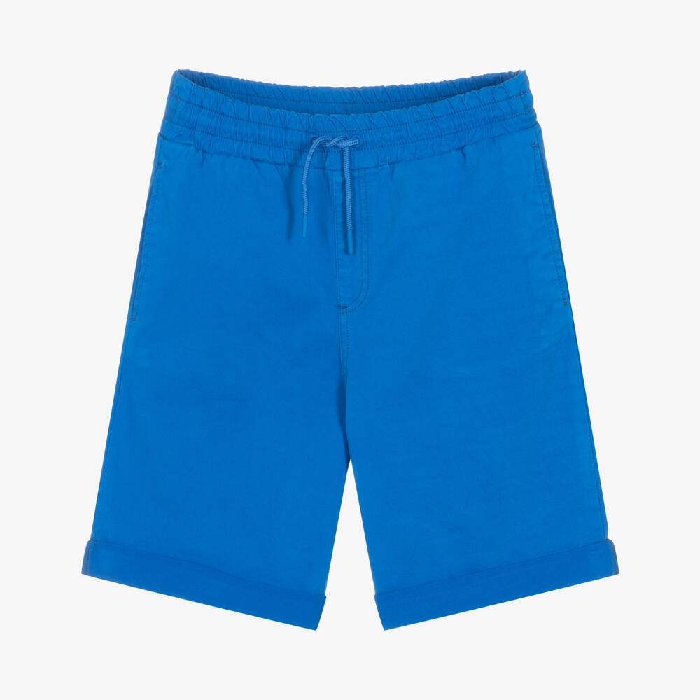 KENZO KIDS - Teen Boys Blue Cotton Twill Bermuda Shorts | Childrensalon