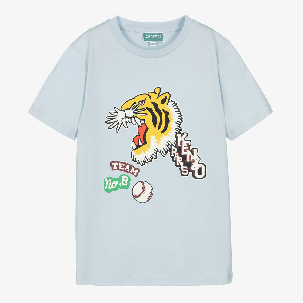 KENZO KIDS - Teen Boys Blue Cotton Varsity Tiger T-Shirt | Childrensalon