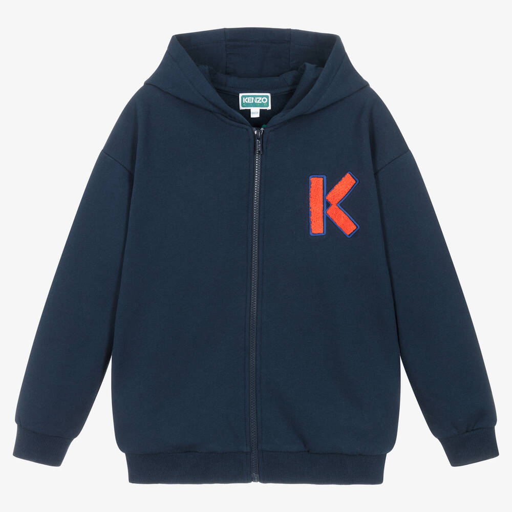 KENZO KIDS - Teen Boys Blue Cotton Zip-Up Top | Childrensalon