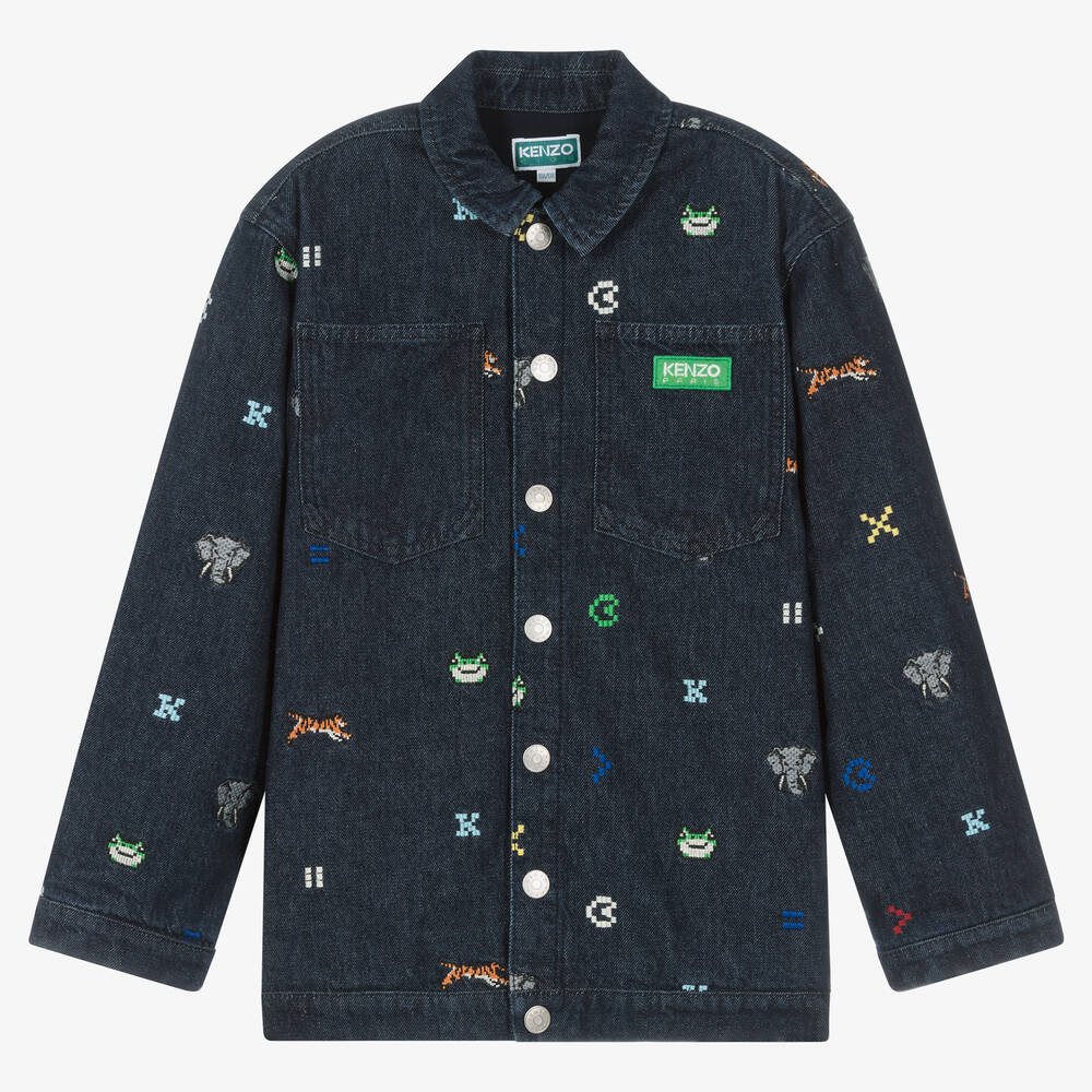 KENZO KIDS - Teen Boys Blue Denim Embroidered Jacket | Childrensalon