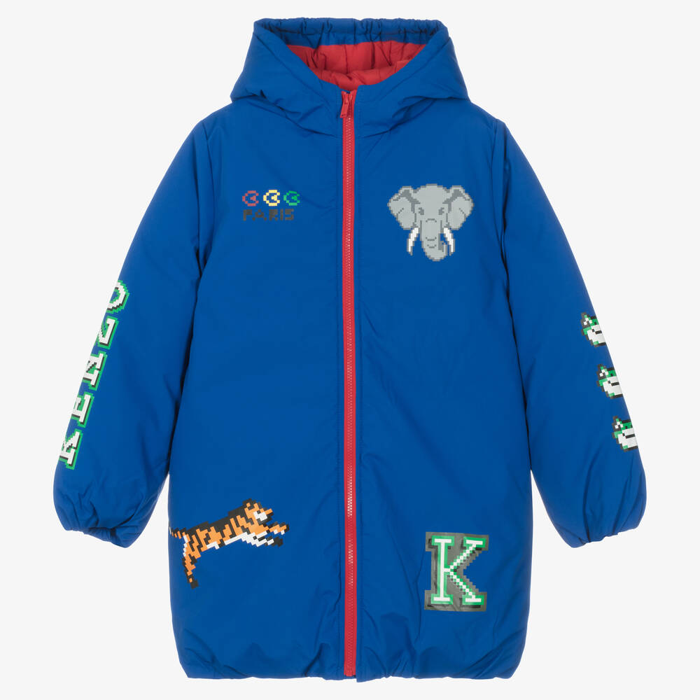 KENZO KIDS - معطف بافر بطبعة الفيل لون أزرق تينز ولادي | Childrensalon