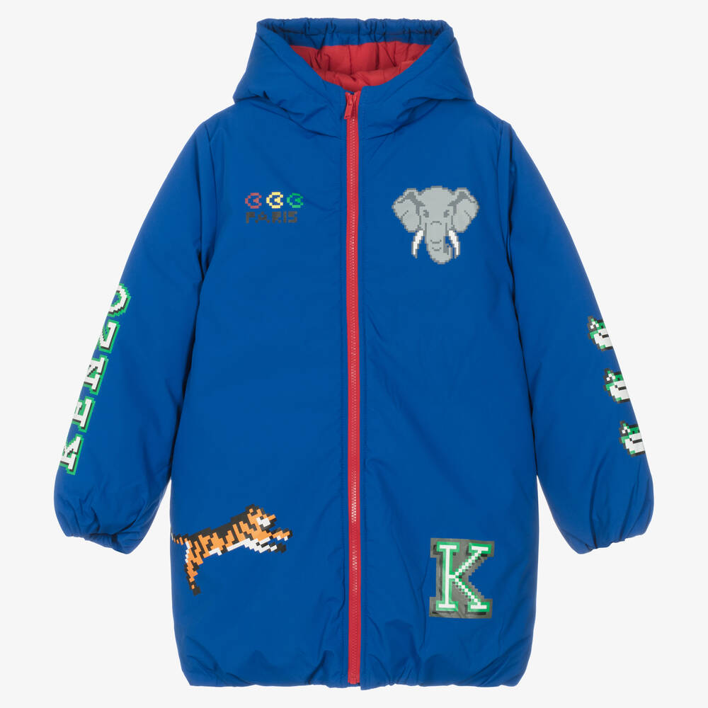 KENZO KIDS - Blauer Teen Steppmantel mit Elefantenmotiv für Jungen | Childrensalon