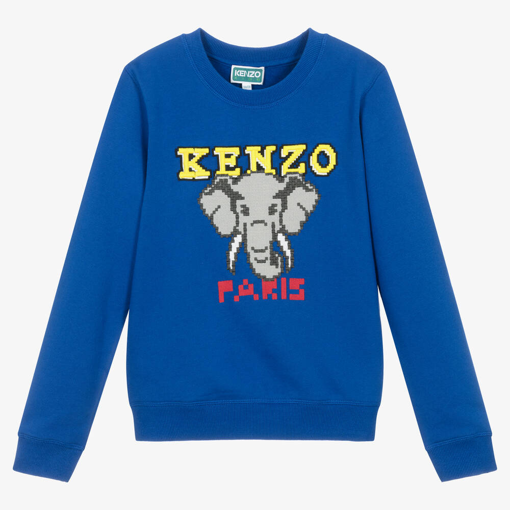KENZO KIDS - سويتشيرت تينز ولادي قطن جيرسي لون أزرق | Childrensalon