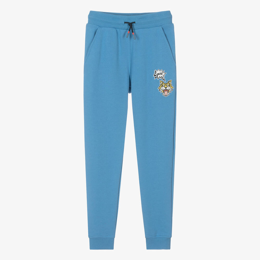 KENZO KIDS-Teen Boys Blue Embroidered Cotton Joggers | Childrensalon Outlet